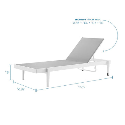 Charleston Outdoor Patio Chaise Lounge Chair, Aluminum, Metal, Steel, White Grey Gray, 18228