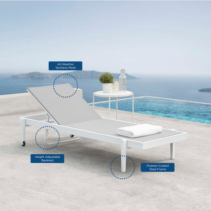 Charleston Outdoor Patio Chaise Lounge Chair, Aluminum, Metal, Steel, White Grey Gray, 18228
