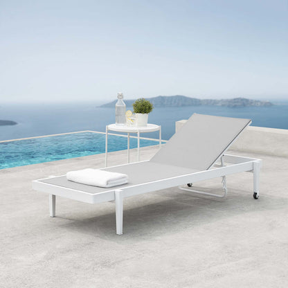 Charleston Outdoor Patio Chaise Lounge Chair, Aluminum, Metal, Steel, White Grey Gray, 18228
