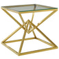 Point 25.5" Brushed Gold Metal Stainless Steel Side Table, Glass Metal Stainless Steel, Gold, 17864