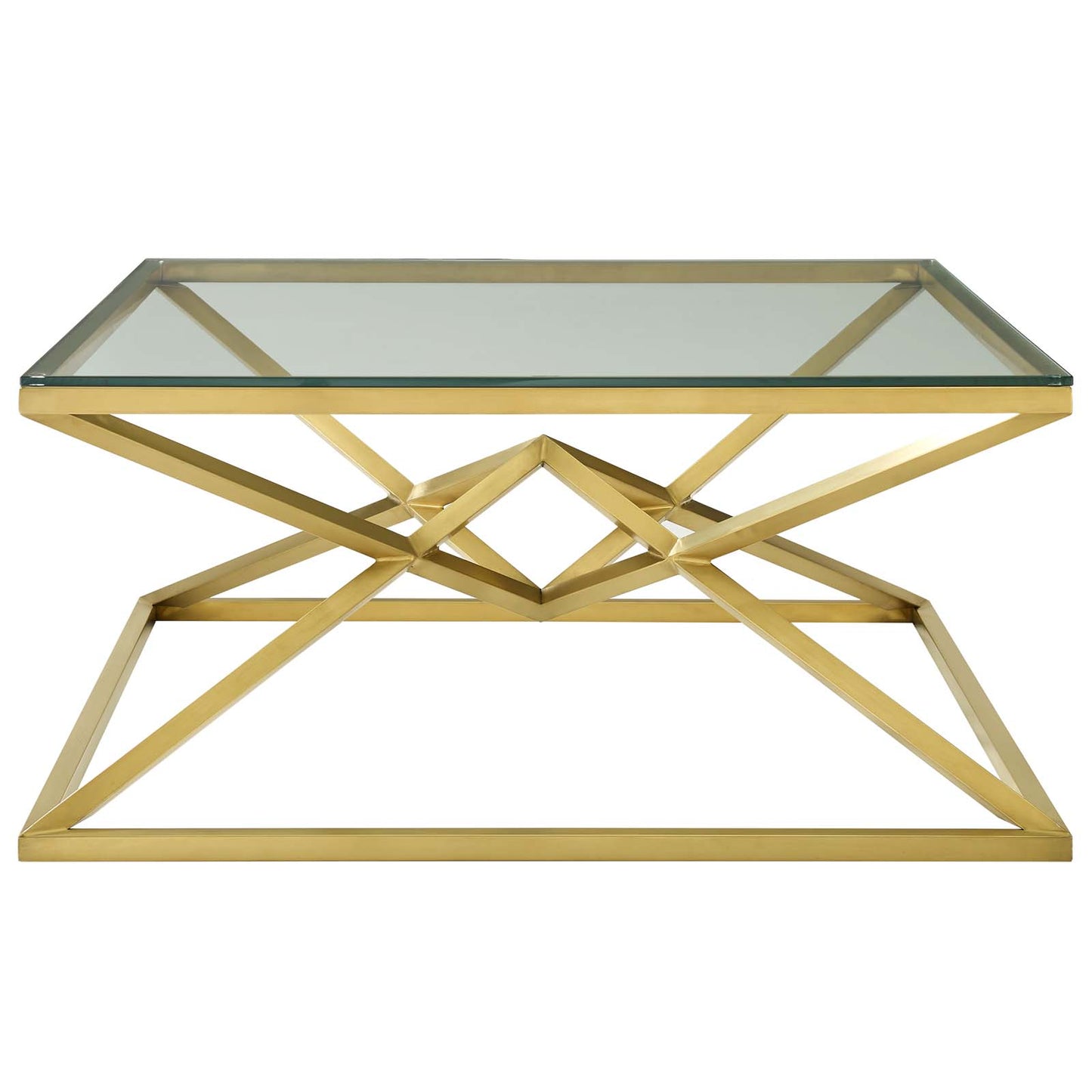 Point 39.5" Brushed Gold Metal Stainless Steel Coffee Table, Glass Stainless Steel, Gold, 17865