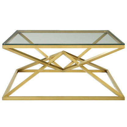 Point 39.5" Brushed Gold Metal Stainless Steel Coffee Table, Glass Stainless Steel, Gold, 17865