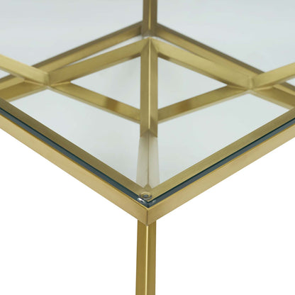 Point 39.5" Brushed Gold Metal Stainless Steel Coffee Table, Glass Stainless Steel, Gold, 17865