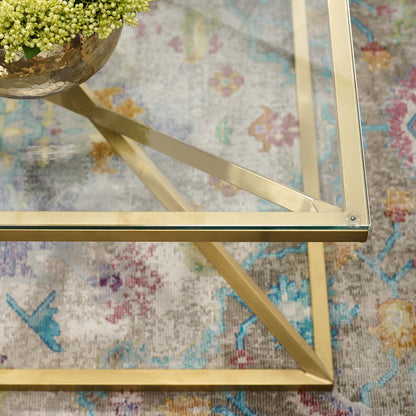 Point 39.5" Brushed Gold Metal Stainless Steel Coffee Table, Glass Stainless Steel, Gold, 17865