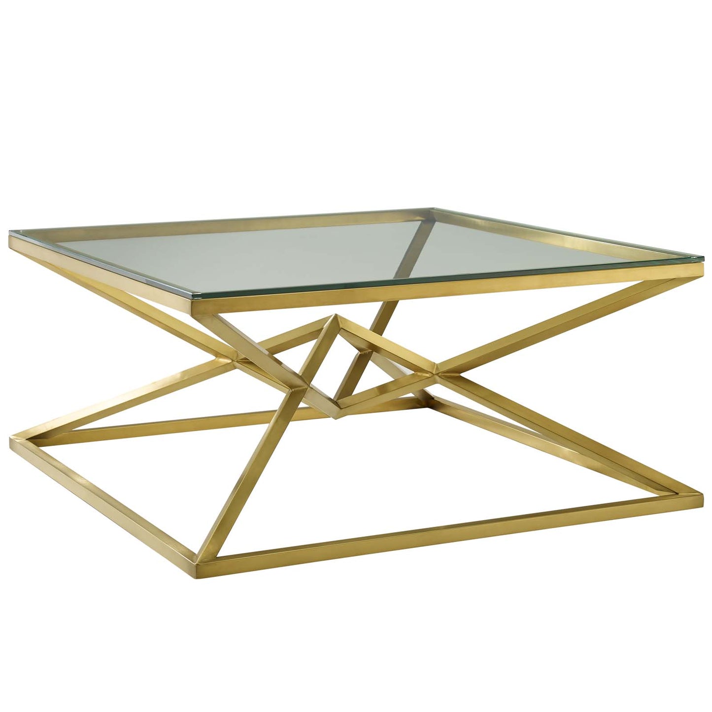 Point 39.5" Brushed Gold Metal Stainless Steel Coffee Table, Glass Stainless Steel, Gold, 17865