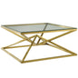 Point 39.5" Brushed Gold Metal Stainless Steel Coffee Table, Glass Stainless Steel, Gold, 17865