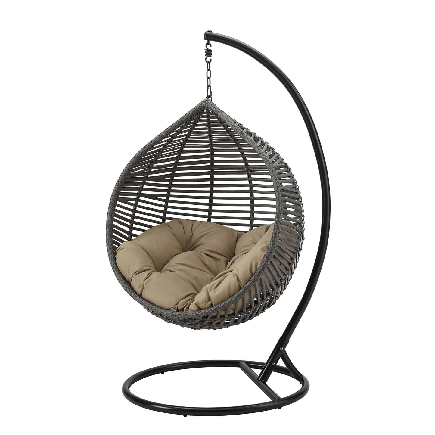 Garner Teardrop Outdoor Patio Swing Chair, Fabric Steel Metal, Grey Gray Brown, 17868