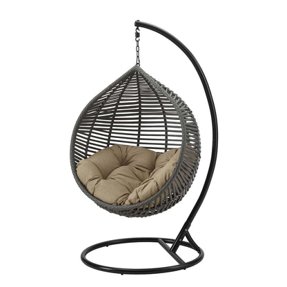 Garner Teardrop Outdoor Patio Swing Chair, Fabric Steel Metal, Grey Gray Brown, 17868