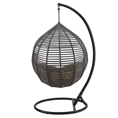 Garner Teardrop Outdoor Patio Swing Chair, Fabric Steel Metal, Grey Gray Brown, 17868