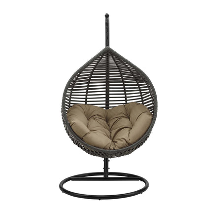 Garner Teardrop Outdoor Patio Swing Chair, Fabric Steel Metal, Grey Gray Brown, 17868