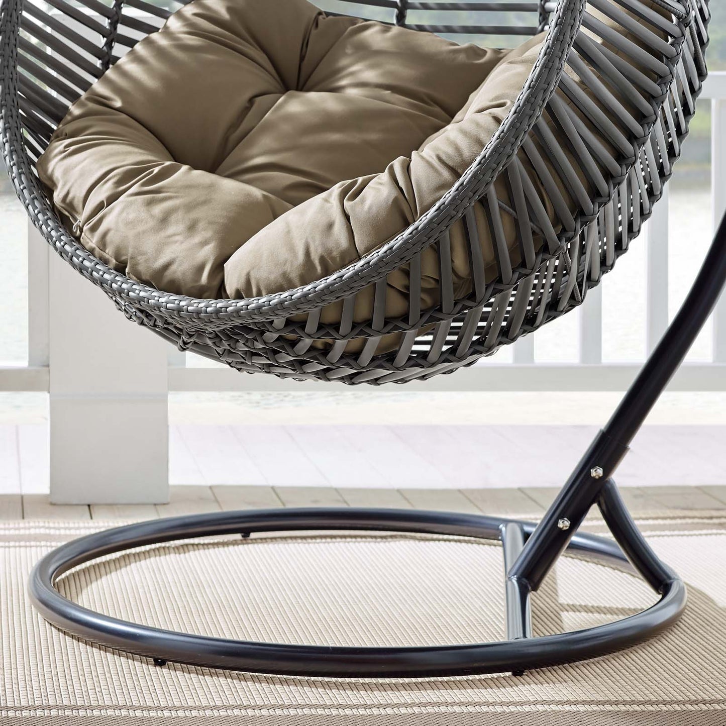 Garner Teardrop Outdoor Patio Swing Chair, Fabric Steel Metal, Grey Gray Brown, 17868