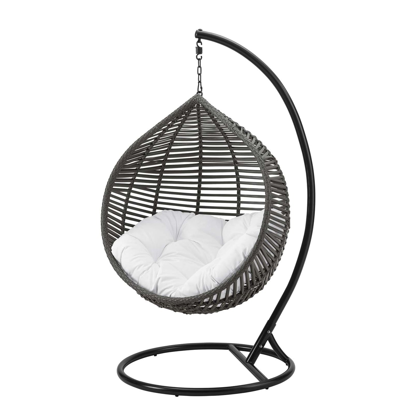 Garner Teardrop Outdoor Patio Swing Chair, Fabric Steel Metal, Grey Gray White, 17870