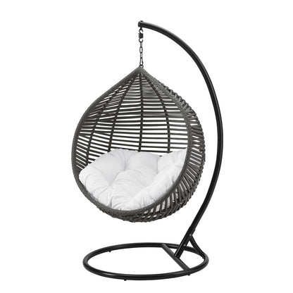Garner Teardrop Outdoor Patio Swing Chair, Fabric Steel Metal, Grey Gray White, 17870