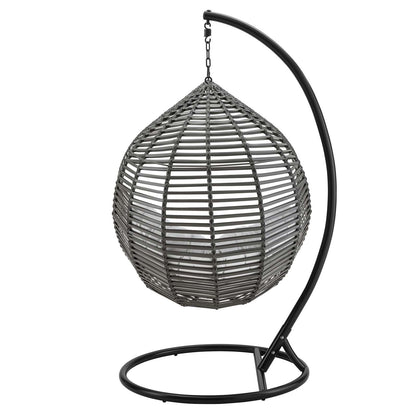 Garner Teardrop Outdoor Patio Swing Chair, Fabric Steel Metal, Grey Gray White, 17870