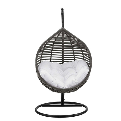 Garner Teardrop Outdoor Patio Swing Chair, Fabric Steel Metal, Grey Gray White, 17870
