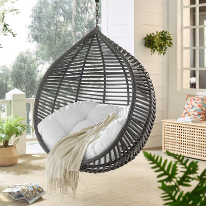 Garner Teardrop Outdoor Patio Swing Chair, Fabric Steel Metal, Grey Gray White, 17870