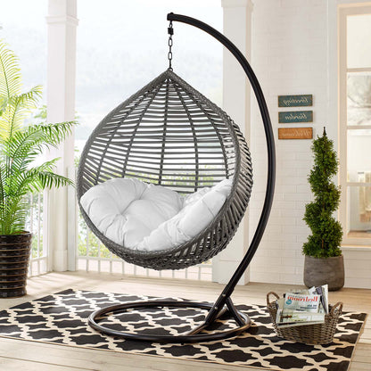 Garner Teardrop Outdoor Patio Swing Chair, Fabric Steel Metal, Grey Gray White, 17870