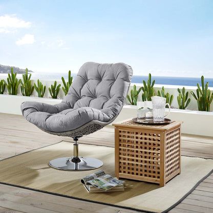 Brighton Wicker Rattan Outdoor Patio Swivel Lounge Chair, Rattan Wicker Fabric Metal, Grey Gray, 18009