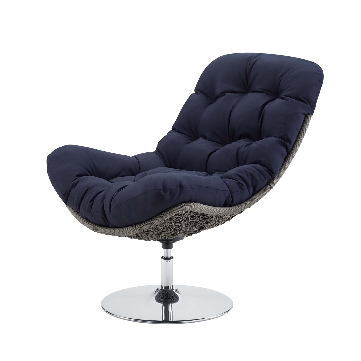 Brighton Wicker Rattan Outdoor Patio Swivel Lounge Chair, Rattan Wicker Fabric Metal, Navy Blue, 18010