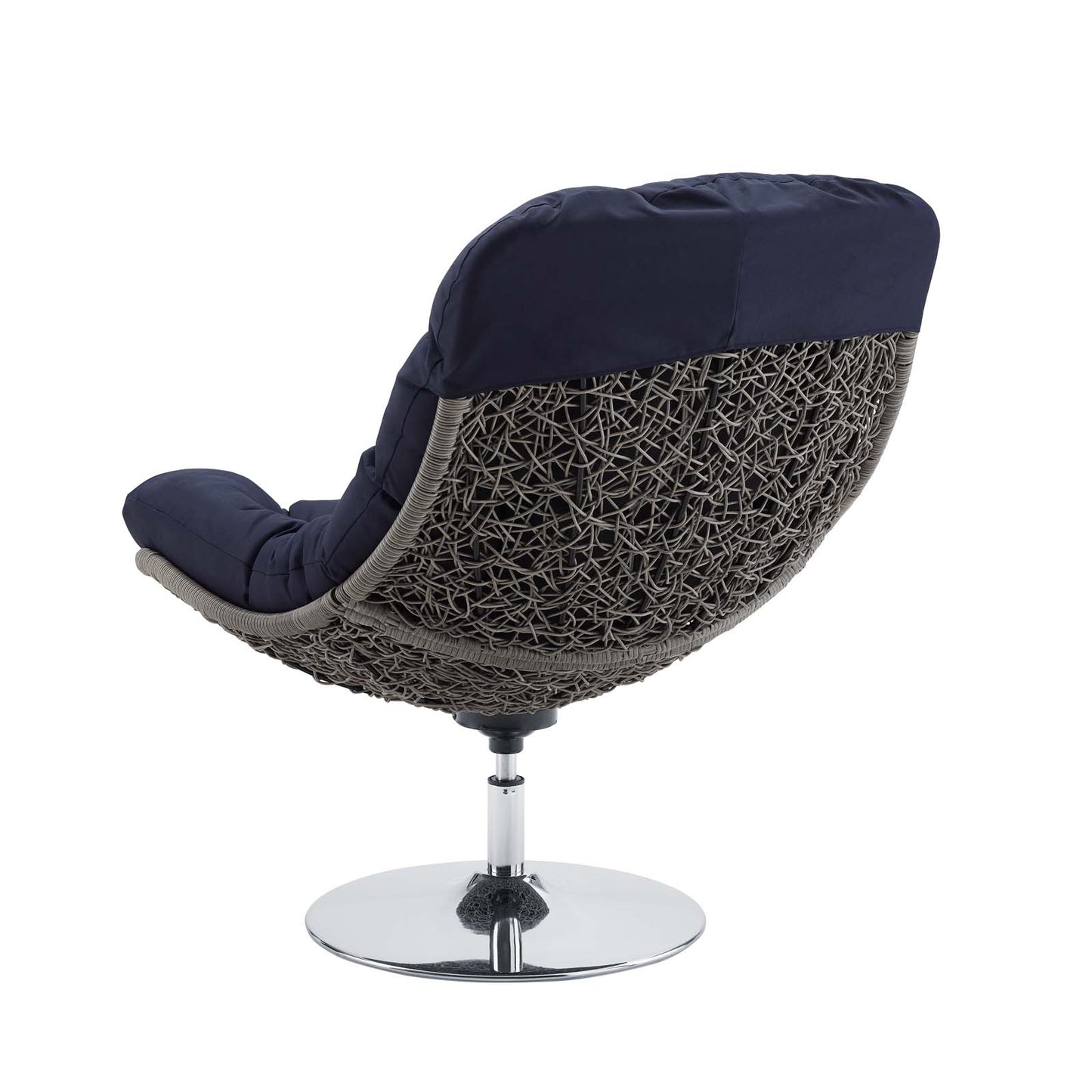 Brighton Wicker Rattan Outdoor Patio Swivel Lounge Chair, Rattan Wicker Fabric Metal, Navy Blue, 18010