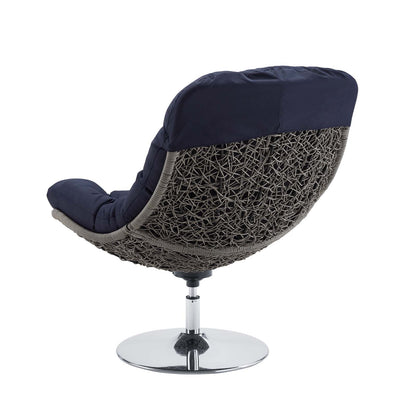 Brighton Wicker Rattan Outdoor Patio Swivel Lounge Chair, Rattan Wicker Fabric Metal, Navy Blue, 18010