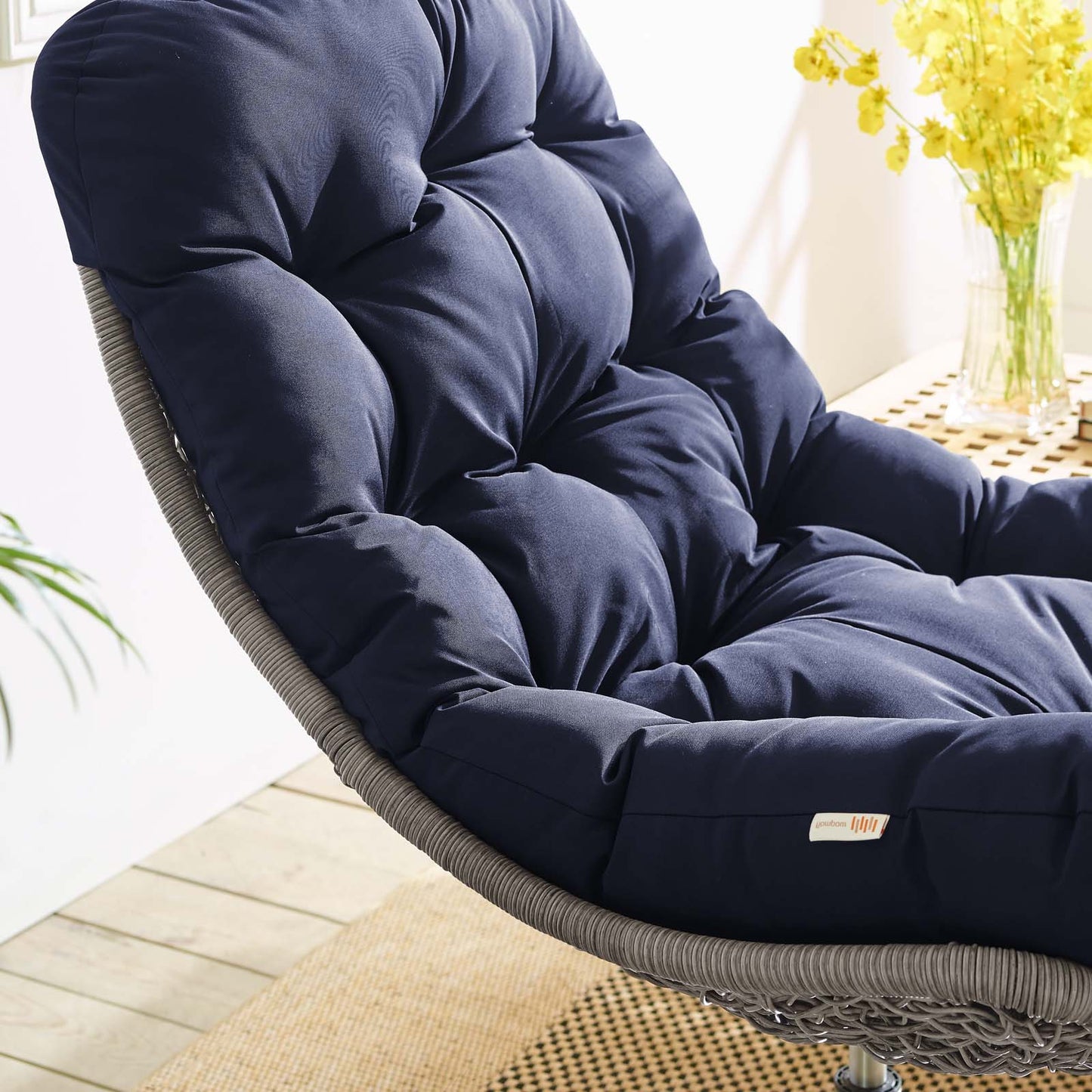 Brighton Wicker Rattan Outdoor Patio Swivel Lounge Chair, Rattan Wicker Fabric Metal, Navy Blue, 18010
