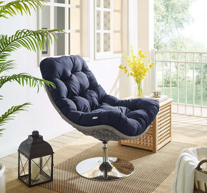 Brighton Wicker Rattan Outdoor Patio Swivel Lounge Chair, Rattan Wicker Fabric Metal, Navy Blue, 18010