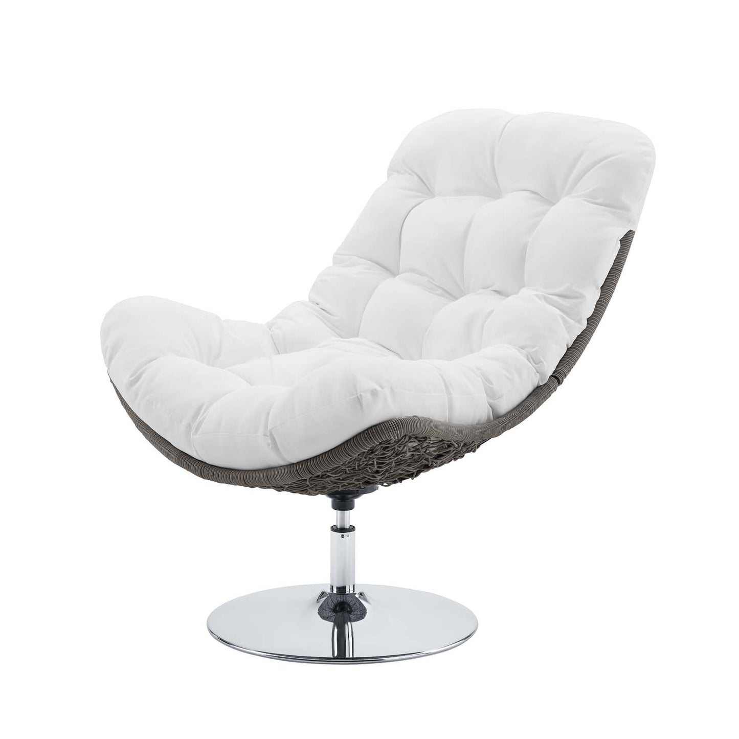 Brighton Wicker Rattan Outdoor Patio Swivel Lounge Chair, Rattan Wicker Fabric Metal, White, 18011