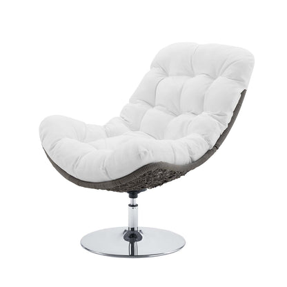 Brighton Wicker Rattan Outdoor Patio Swivel Lounge Chair, Rattan Wicker Fabric Metal, White, 18011