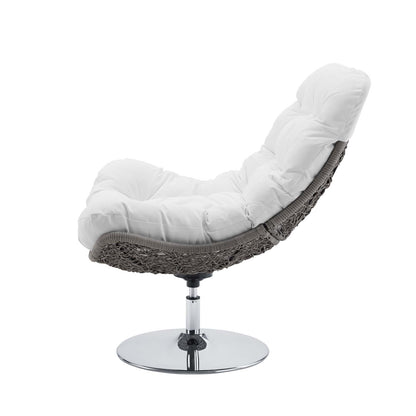 Brighton Wicker Rattan Outdoor Patio Swivel Lounge Chair, Rattan Wicker Fabric Metal, White, 18011