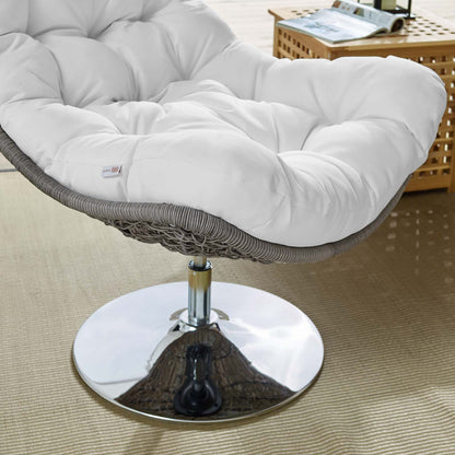 Brighton Wicker Rattan Outdoor Patio Swivel Lounge Chair, Rattan Wicker Fabric Metal, White, 18011