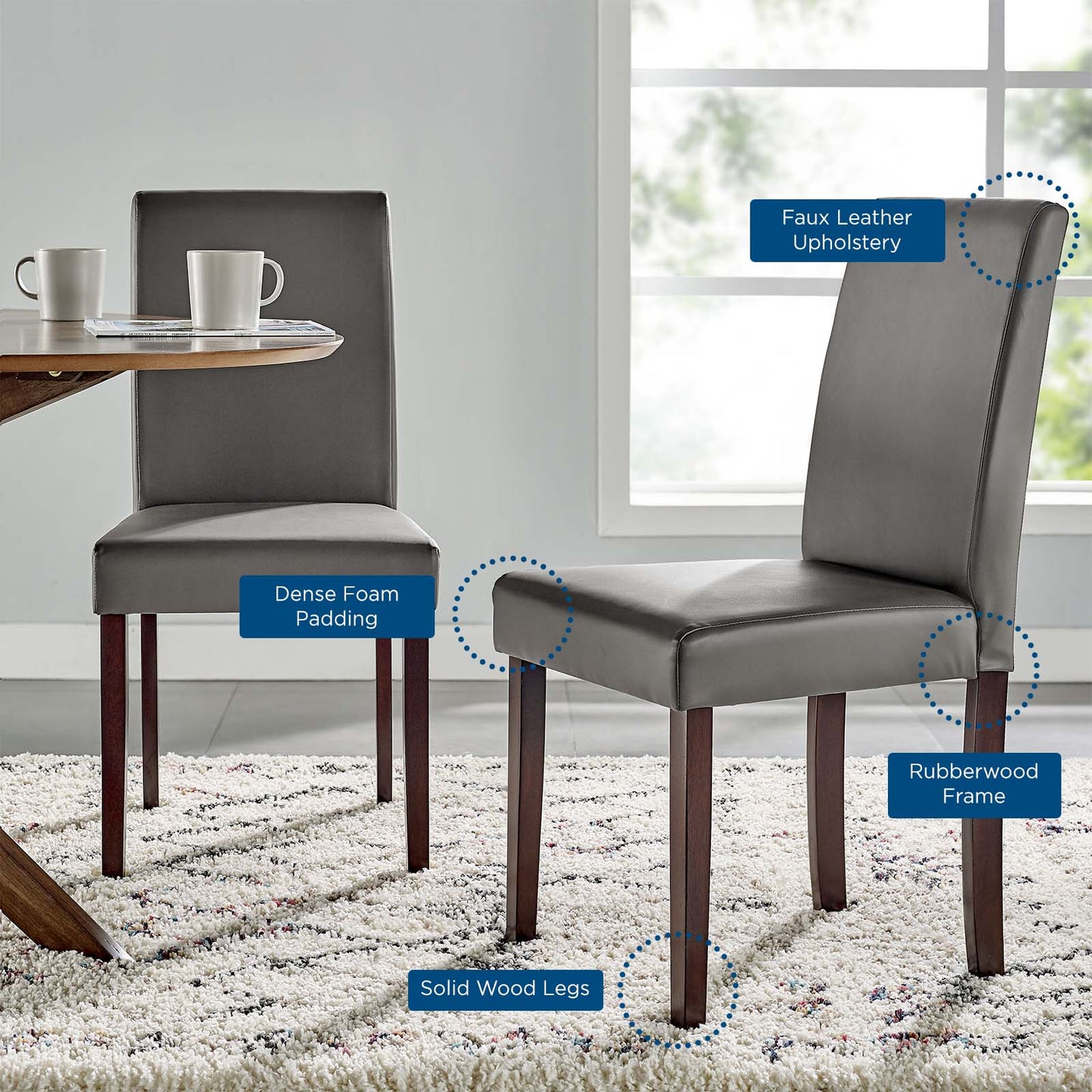 Prosper Faux Leather Dining Side Chair Set of 2, Faux Leather, Wood, Grey Gray, 18230