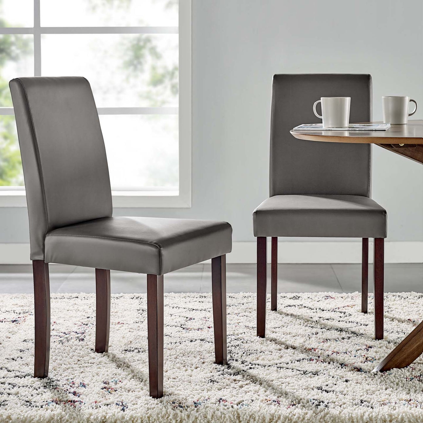 Prosper Faux Leather Dining Side Chair Set of 2, Faux Leather, Wood, Grey Gray, 18230