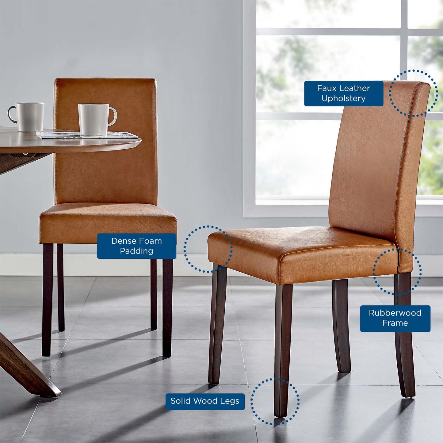 Prosper Faux Leather Dining Side Chair Set of 2, Faux Leather, Wood, Tan, 18231