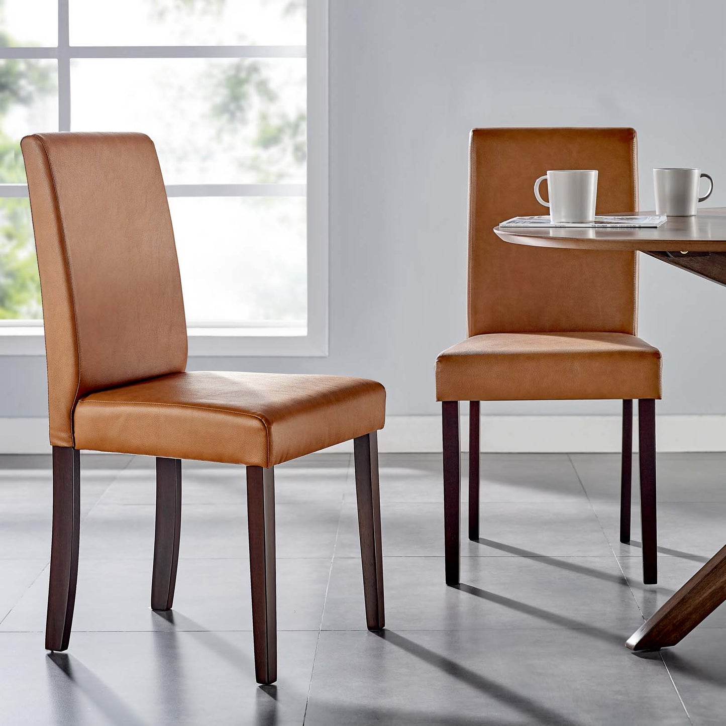 Prosper Faux Leather Dining Side Chair Set of 2, Faux Leather, Wood, Tan, 18231