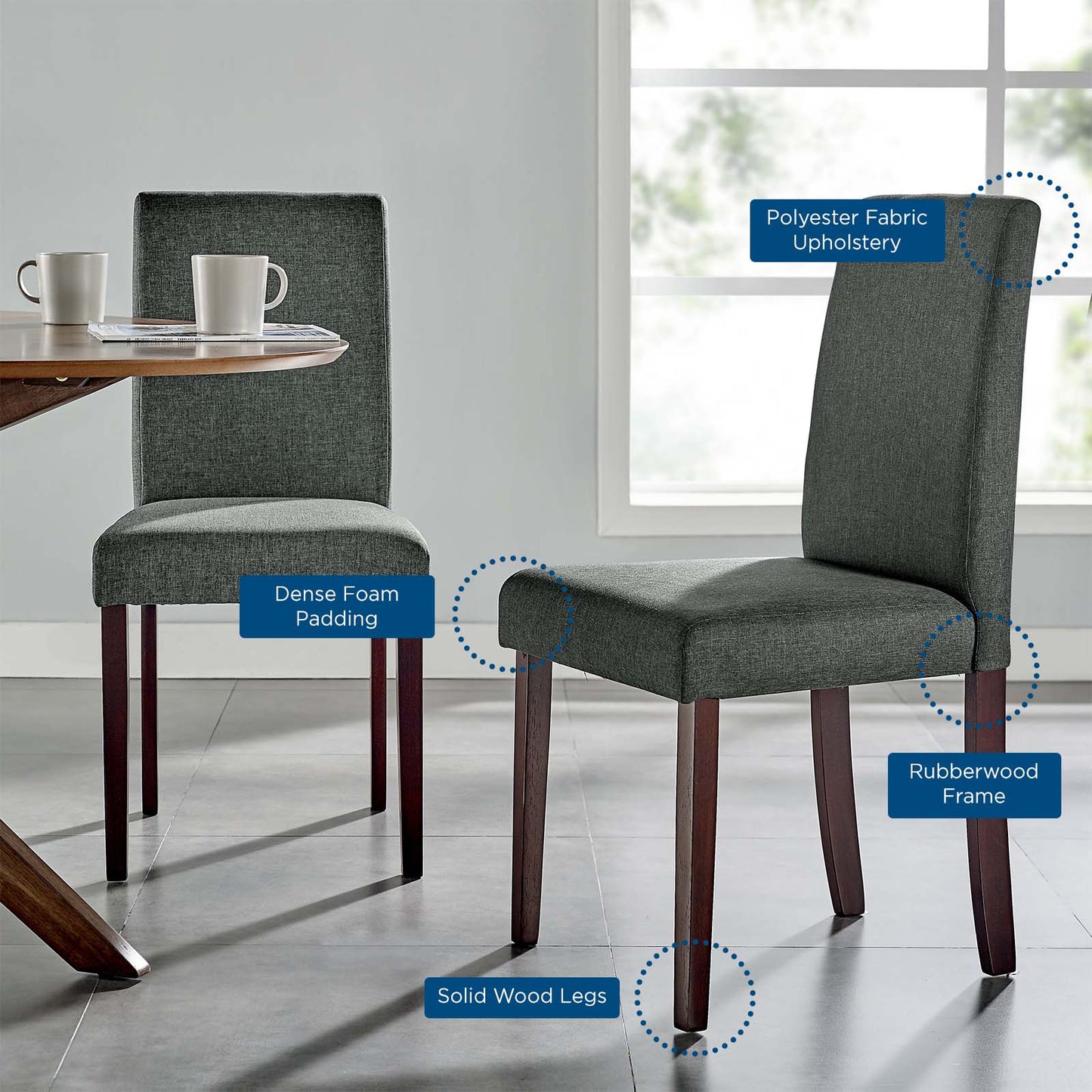 Prosper Upholstered Fabric Dining Side Chair Set of 2, Fabric, Wood, Grey Gray, 18235