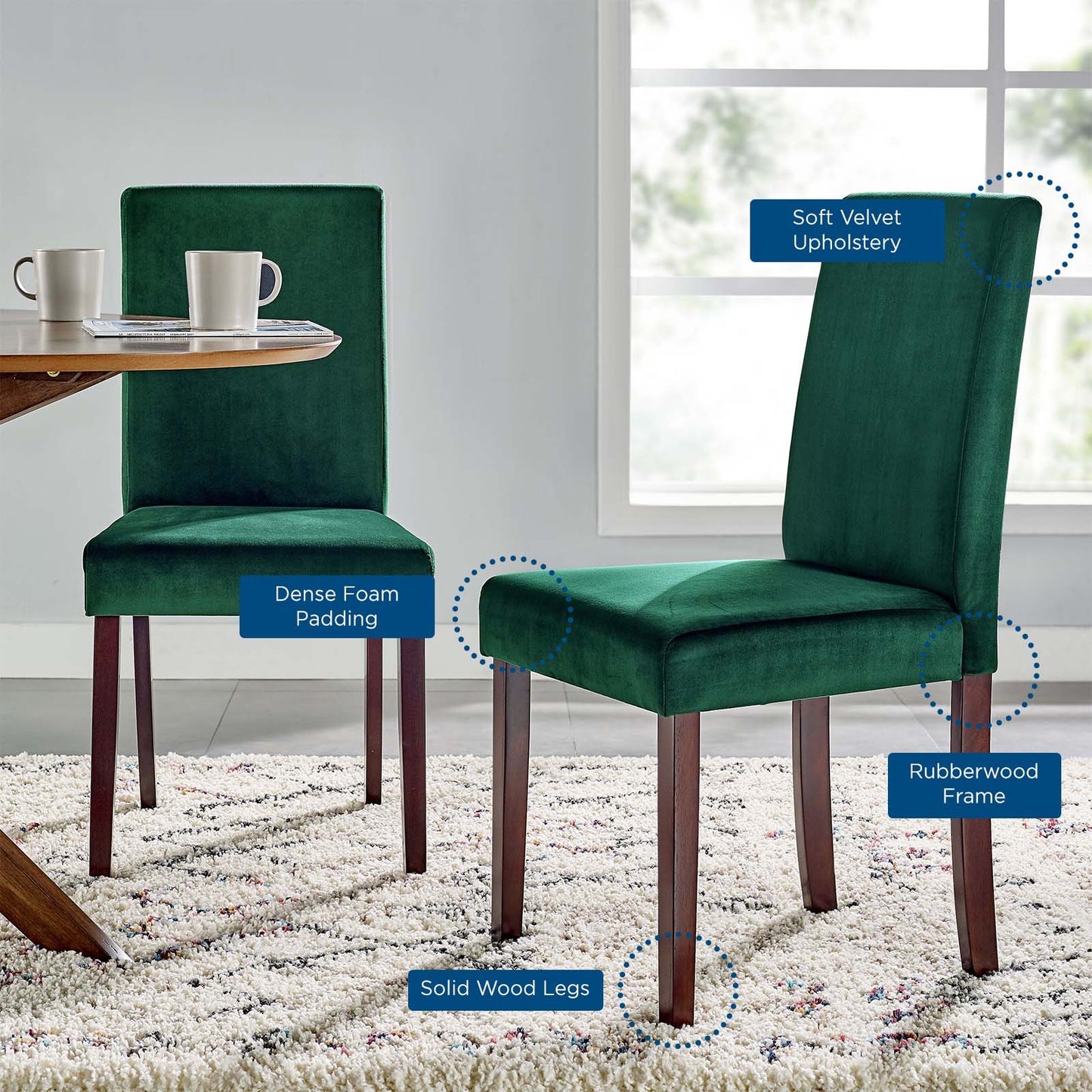 Prosper Upholstered Velvet Dining Side Chair Set of 2, Velvet, Wood, Green, 18237