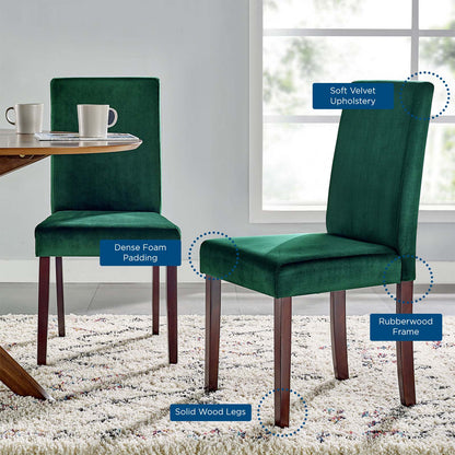 Prosper Upholstered Velvet Dining Side Chair Set of 2, Velvet, Wood, Green, 18237