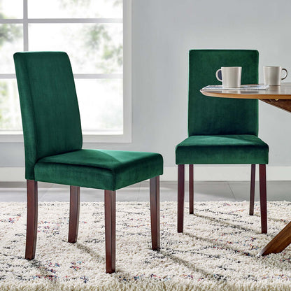 Prosper Upholstered Velvet Dining Side Chair Set of 2, Velvet, Wood, Green, 18237