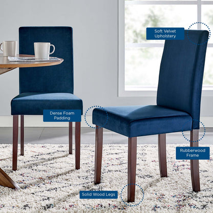 Prosper Upholstered Velvet Dining Side Chair Set of 2, Velvet, Wood, Blue Navy, 18239