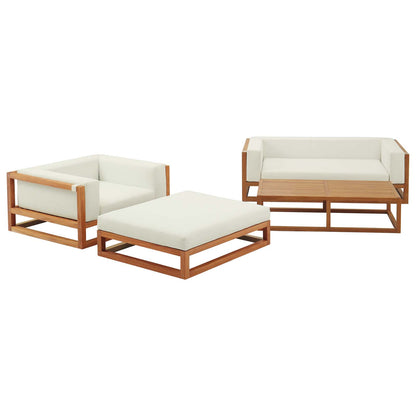 Newbury 4 Piece Outdoor Patio Set, Wood, Natural White, 17871