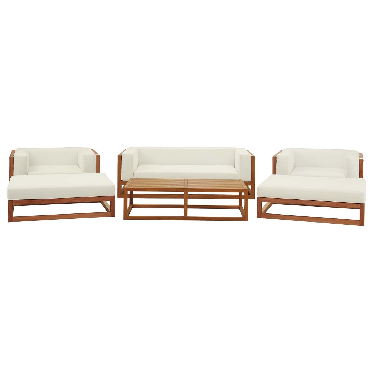 Newbury 6 Piece Outdoor Patio Set, Wood, Natural White, 17872