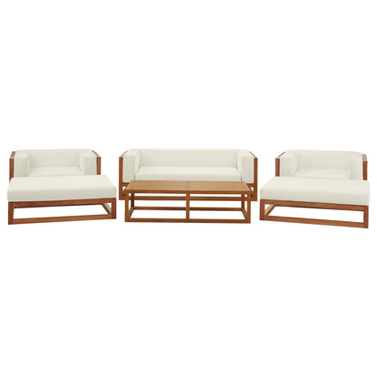 Newbury 6 Piece Outdoor Patio Set, Wood, Natural White, 17872