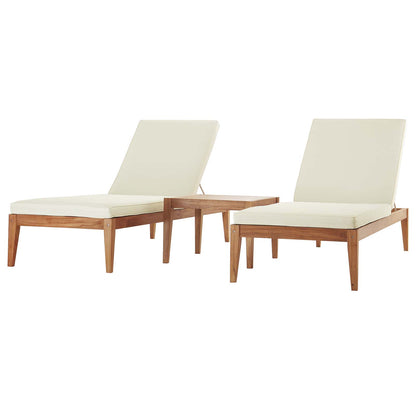 Northlake 3 Piece Outdoor Patio Premium Grade A Teak Wood Set, Wood, Natural White, 17877