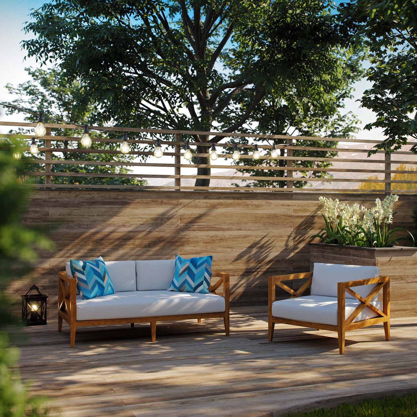 Northlake 2 Piece Outdoor Patio Premium Grade A Teak Wood Set, Wood , Natural White, 18013