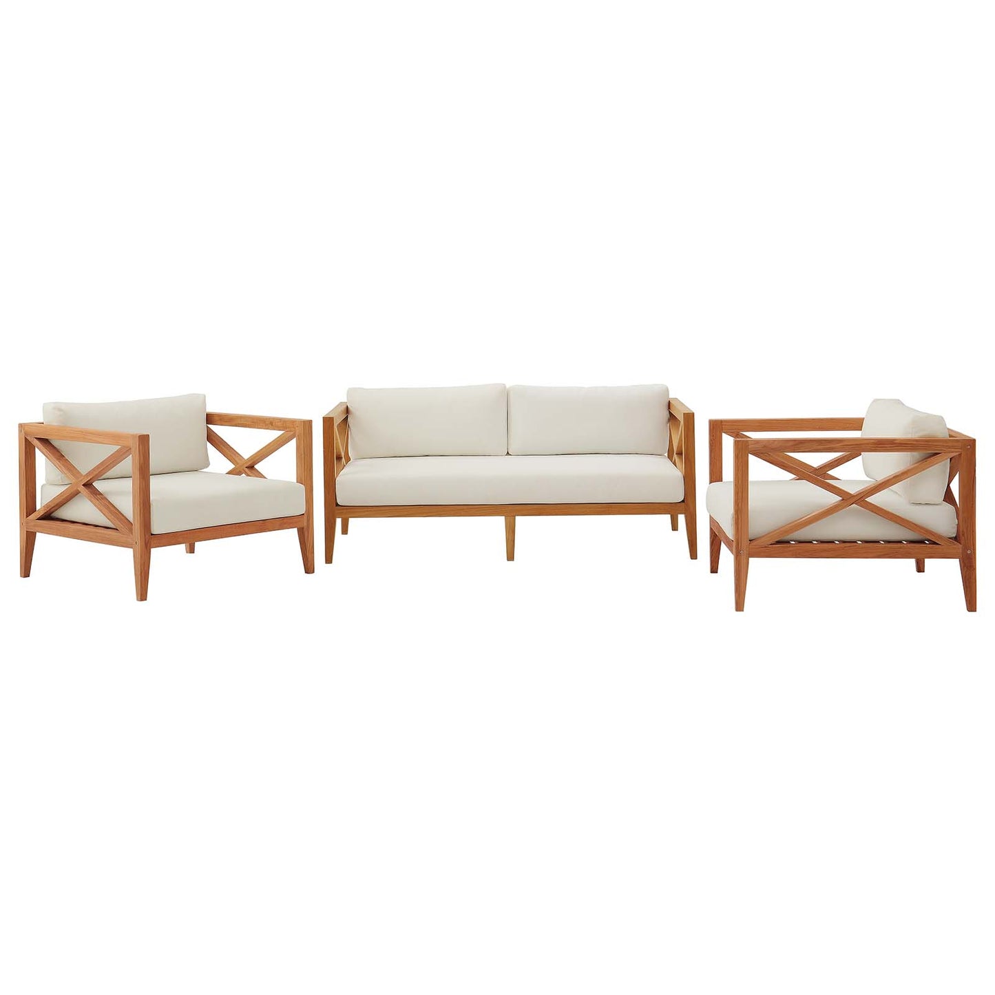 Northlake 3 Piece Outdoor Patio Premium Grade A Teak Wood Set, Wood , Natural White, 18014
