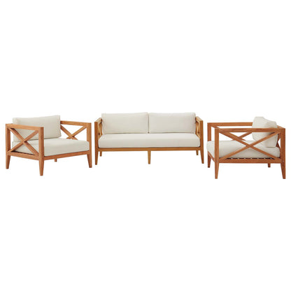 Northlake 3 Piece Outdoor Patio Premium Grade A Teak Wood Set, Wood , Natural White, 18014
