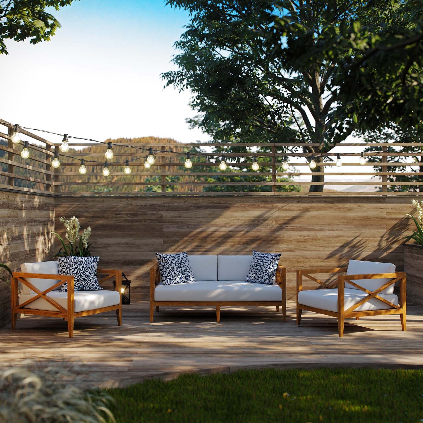 Northlake 3 Piece Outdoor Patio Premium Grade A Teak Wood Set, Wood , Natural White, 18014