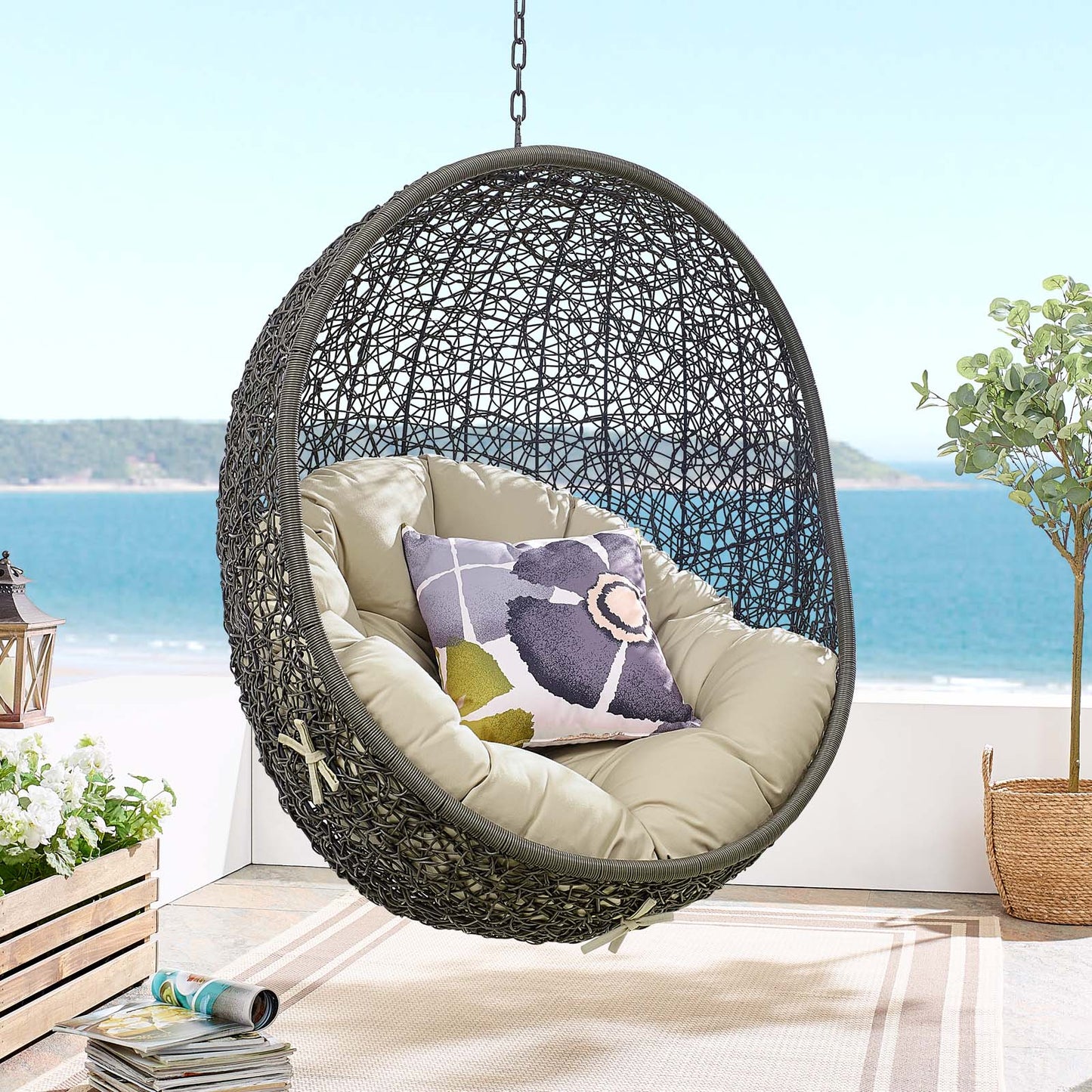Hide Sunbrella® Fabric Swing Outdoor Patio Lounge Chair Without Stand, Grey Gray Beige, 18241