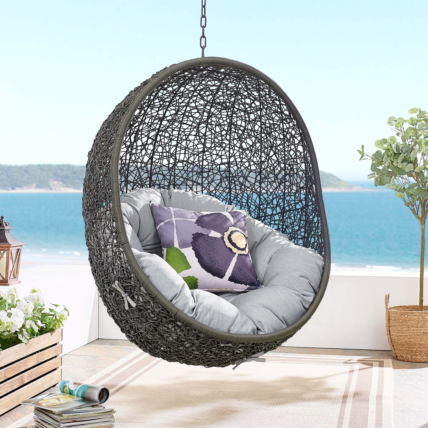 Hide Sunbrella® Fabric Swing Outdoor Patio Lounge Chair Without Stand, Grey Gray, 18242